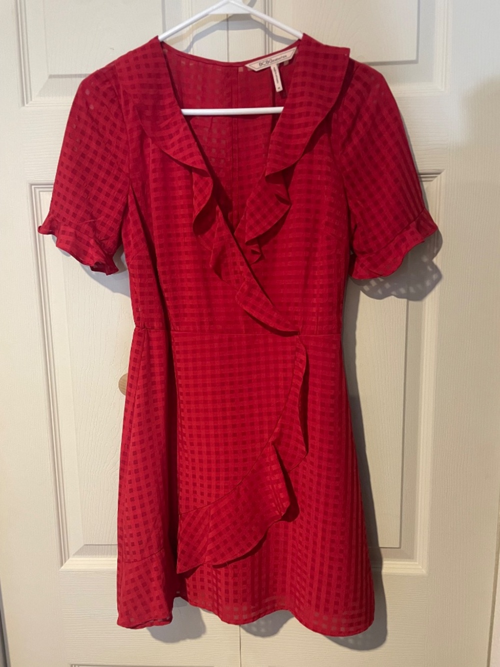 BCBGeneration Cocktail Ruffle Surplice Wrap Dress in Red Size XS